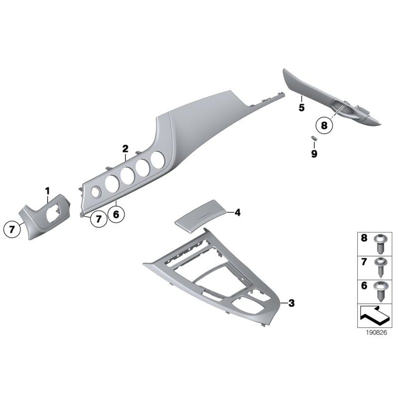 Cache-vis de couvercle de poignée de porte intérieure - Ensemble de deux pièces - Pièce d'origine BMW 51419167014/51419167013