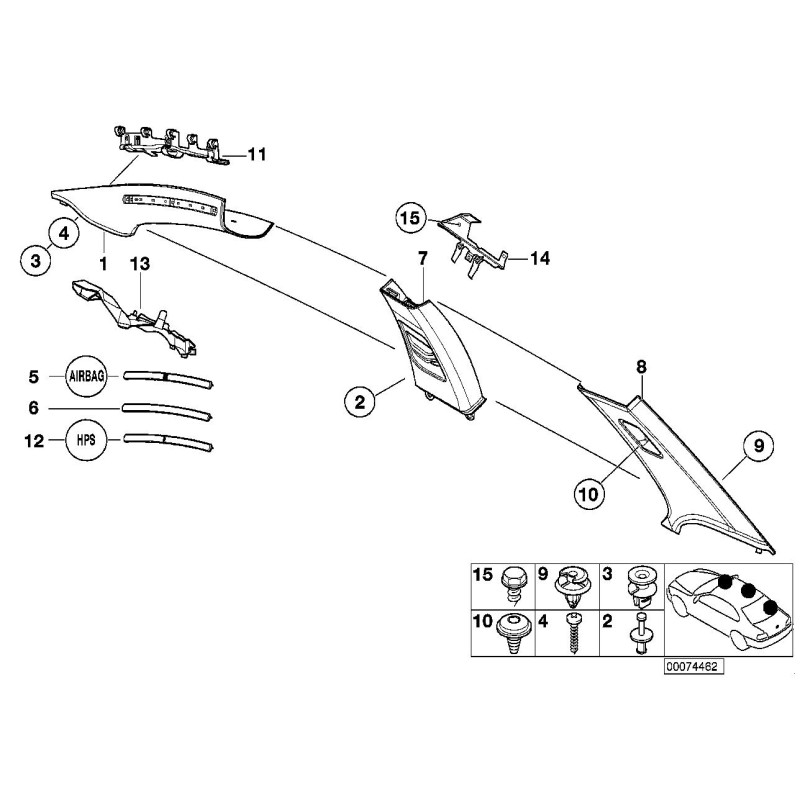 Revêtement de montant B de porte intérieure droite noir - Pièce d'origine BMW 51437069164