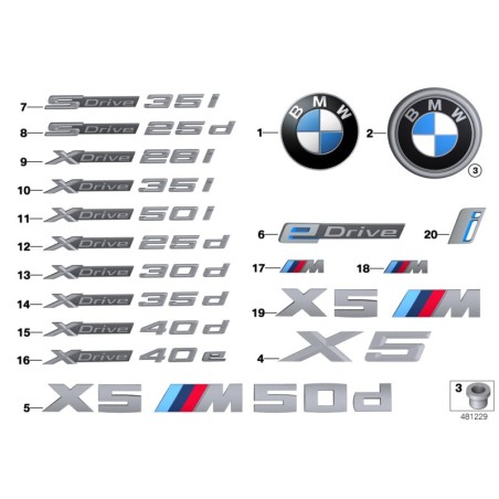 Étiquette autocollante en chrome avec badge et emblème - Pièce d'origine BMW 51148059011