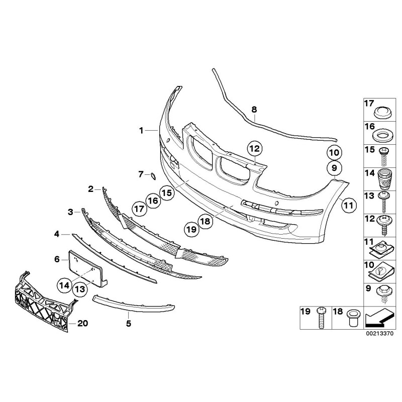 Pièce automobile d'origine - LCI 08-12 Grille inférieure centrale du pare-chocs avant - Pièce d'origine BMW 51117182367