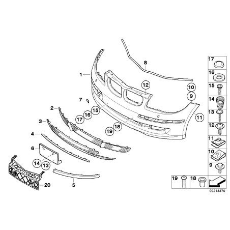 Pièce automobile d'origine - LCI 08-12 Grille inférieure centrale du pare-chocs avant - Pièce d'origine BMW 51117182367