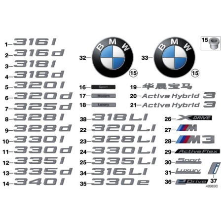 Insigne autocollant chromé LCI 316d - Pièce d'origine BMW 51147289867