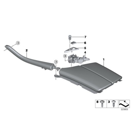 Couvercle de verrouillage de console centrale LCI avec bouton en chrome - Pièce d'origine BMW 51169277350 - Conduite à gauche.