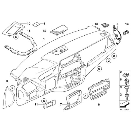 Tableau de bord Lci Console avant Garniture noire - Pièce d'origine BMW 51456967469