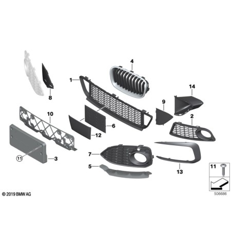 Ensemble de couvercles de grille de feux antibrouillard de pare-chocs avant LCI - Pièce d'origine BMW 51118068605/51118068606