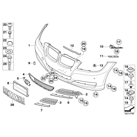 Grille de feux antibrouillard de pare-chocs avant LCI avec ensemble de finition en aluminium - Pièce d'origine BMW 51117138418