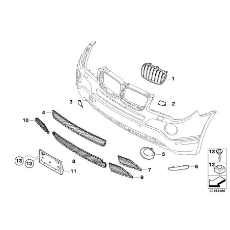 Grille centrale inférieure du pare-chocs avant LCI - Pièce d'origine BMW 51113416203