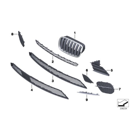 Bouclier avant LCI Grille de grille ouverte extérieure gauche N/S - Pièce d'origine BMW 51117222857