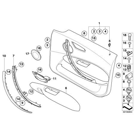 Cache de poignée intérieure de porte avant LCI argentée gauche N/S - Pièce d'origine BMW 51419128805