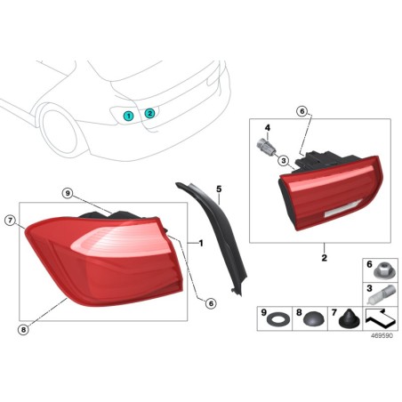 Feu arrière intérieur droit de la ligne noire LCI LED - Pièce d'origine BMW 63217456522