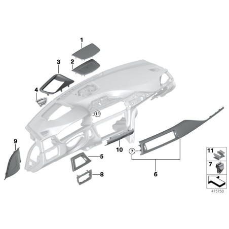 Revêtement de tableau de bord gauche LCI - Pièce d'origine BMW 51459239303