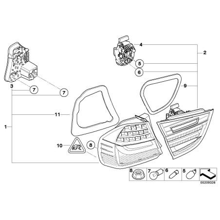 LCI Gauche N/S Arrière Douille d'ampoule de feu arrière intérieur - Pièce d'origine BMW 63217211211