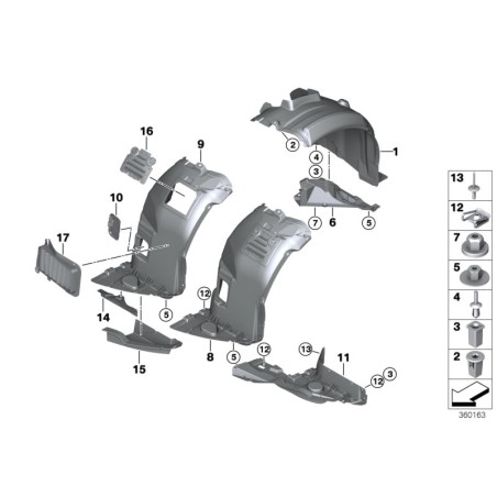 LCI M Sport Couvercle inférieur d'arche de roue avant gauche - Pièce d'origine BMW 51717903909