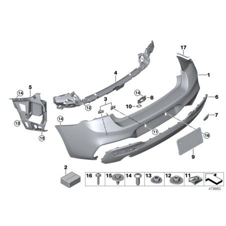 Garniture de couverture de crochet de remorquage arrière LCI M Sport - Pièce d'origine BMW 51128060301