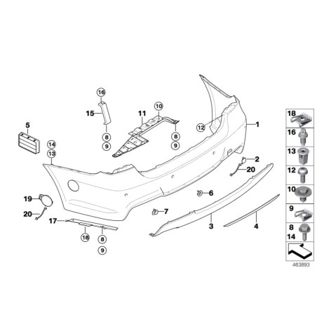 Garniture de panneau de diffuseur arrière Lci M Sport - Pièce d'origine BMW 51127906504