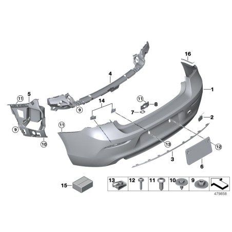 Support de montage de pare-chocs arrière LCI gauche N/S - Pièce d'origine BMW 51127371753