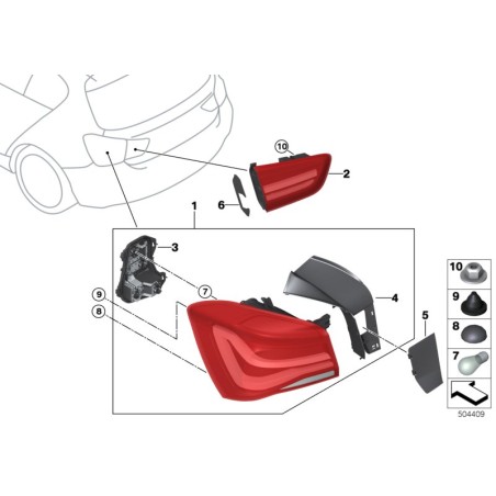 Feu arrière extérieur gauche N/S de la ligne noire LED arrière LCI - Pièce d'origine BMW 63217456501