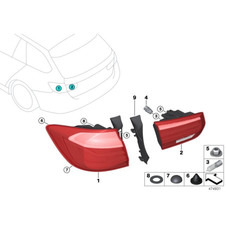 Pièce de couverture de gouttière de feu arrière à LED LCI, paire gauche + droite - Pièce d'origine BMW 63217426593/63217426594