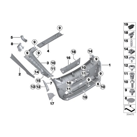 Pièce d'origine BMW 51497443809/51497443810 - Paire de couvercles de gouttière pour feu arrière LCI gauche et droit.