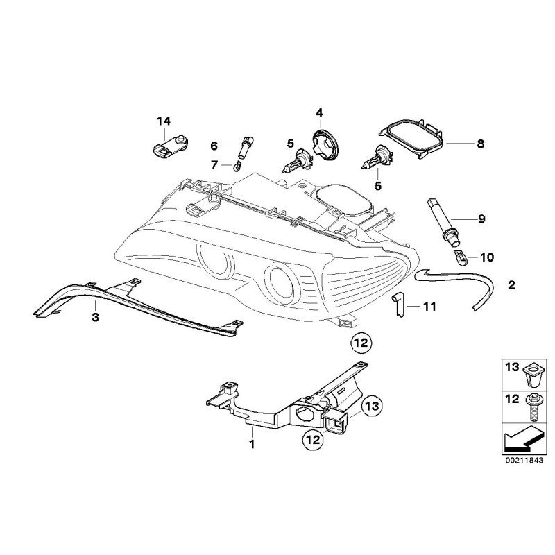 Bande de couverture supérieure de phare droit LCI - Pièce d'origine BMW 63126934752