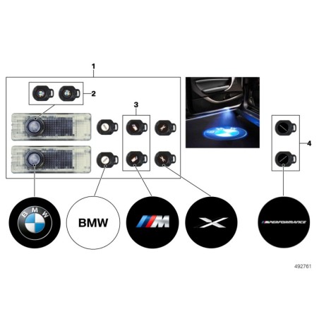 Kit de lumières de projection LED pour les flaques d'eau, ensemble gauche N/S droite O/S - Pièce d'origine BMW 63312414105.