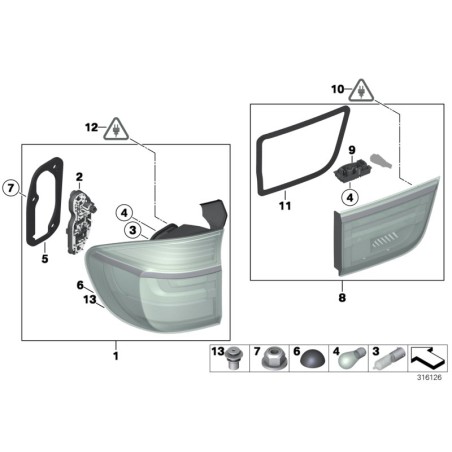 Feu arrière intérieur à LED monté sur le coffre arrière droit - Pièce d'origine BMW 63217227794