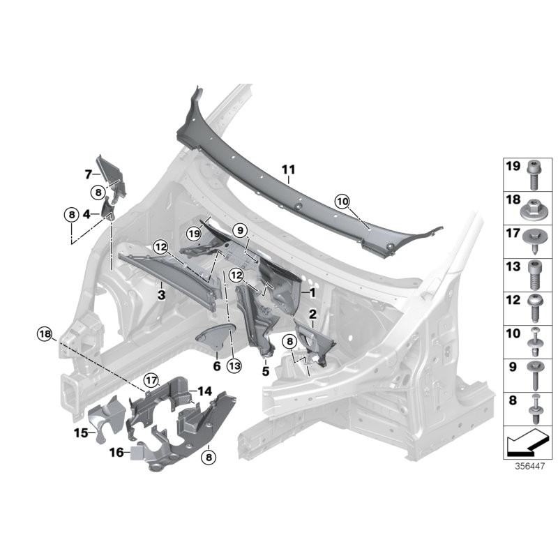 Pièce du compartiment moteur gauche - Pièce d'origine BMW 51717309205 Pièce du compartiment moteur gauche - Pièce d'origine BMW 51717309205