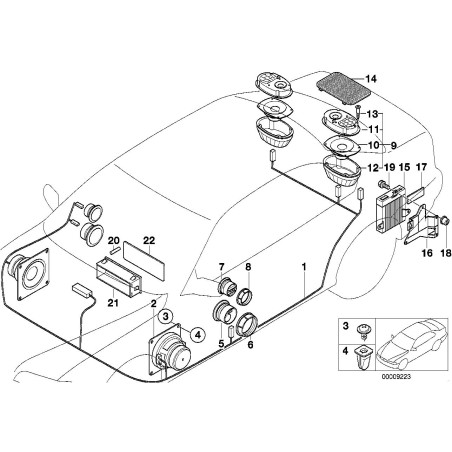 Haut-parleur de gamme moyenne supérieure gauche noir E36 - Pièce d'origine BMW 65138366465