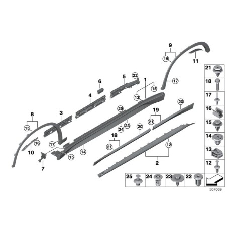 Moulure de porte inférieure gauche - Pièce d'origine BMW 51137352091