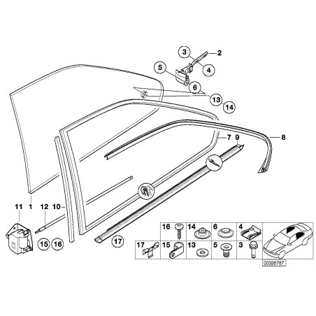 Joint inférieur de vitre arrière gauche N/S - Pièce d'origine BMW 51368119963