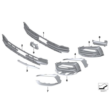 Ensemble de garnitures de grille latérale de pare-chocs avant de la ligne de luxe - Pièce d'origine BMW 51117459719/51117459720