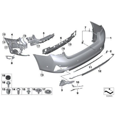 Garniture de panneau de pare-chocs arrière de luxe droite O/S - Pièce d'origine BMW 51127463622