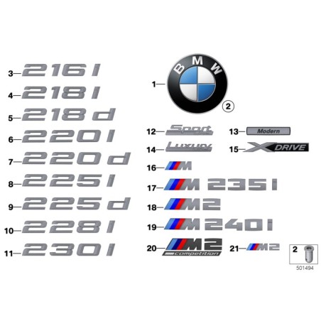 Étiquette d'étiquette d'emblème de badge M2 - Pièce d'origine BMW 51128062191