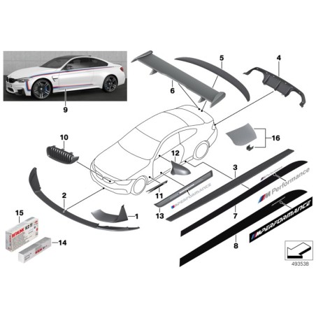 M3 Garniture de calandre d'aile noire brillante, paire gauche droite - Pièce d'origine BMW 51712356980/51712356981