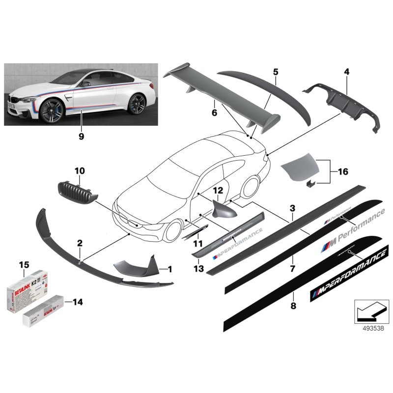 M3 Garniture de calandre d'aile noire brillante droite O/S - Pièce d'origine BMW 51712356980