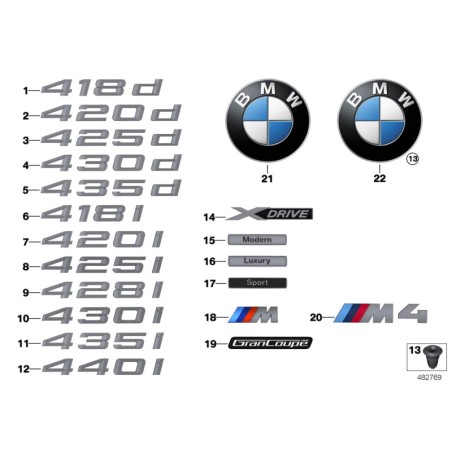 Autocollant d'étiquette d'emblème de badge M4 - Pièce d'origine BMW 51138054330