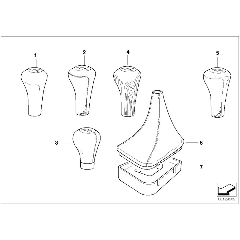 Levier de changement de vitesse manuel 5 vitesses en cuir chromé brillant - Pièce d'origine BMW 25111434003