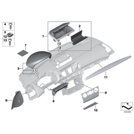 Insert en tapis dans le panneau de rangement du tableau de bord - Pièce d'origine BMW 51459127055