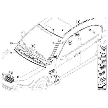 Moulure de gouttière noire mate gauche - Pièce d'origine BMW 51137265163