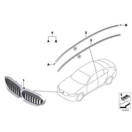 Pièce d'origine BMW 51138072086 - Grille de calandre avant M Shadow Line noire.