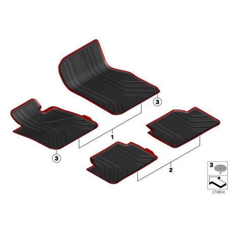 Ensemble de tapis de sol en caoutchouc arrière de la ligne de base BMW - Pièce d'origine BMW51472350421