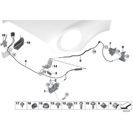 Ensemble de supports de verrouillage de capot avant - Pièce d'origine BMW 2x51237247080