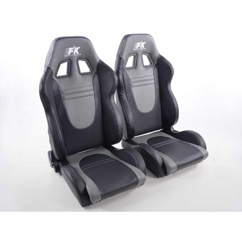 Sièges sport FK demi-sièges baquets Set Racecar cuir synthétique noir / gris