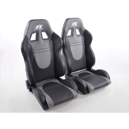 Sièges sport FK demi-sièges baquets Set Racecar cuir synthétique noir / gris Sièges sport FK demi-sièges baquets Set Racecar cuir synthétique noir / gris