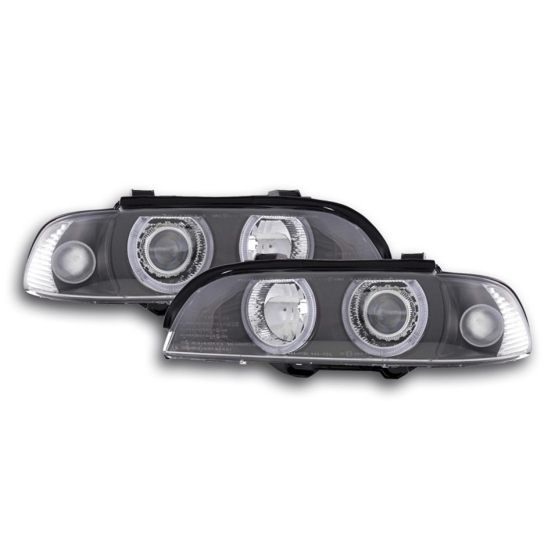 Phares xenon angel eyes BMW Série 5 E39 95-00 noir
