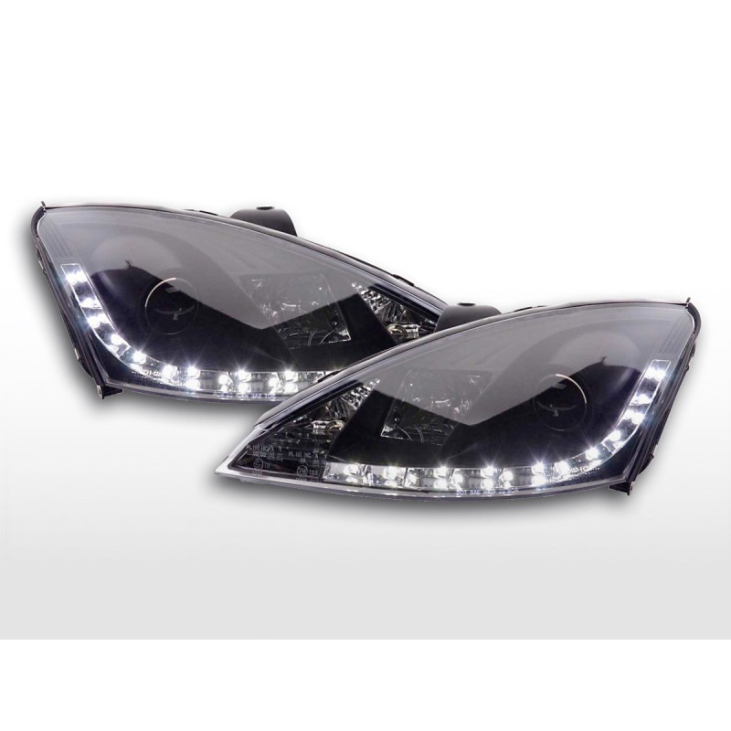 Phare Daylight à LED DRL look Ford Focus 3/4/5 portes. 98-01 noir