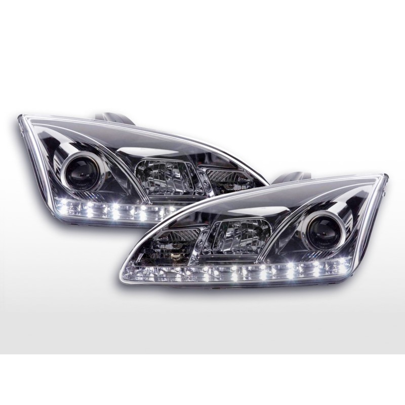 Phare Daylight à LED DRL look Ford Focus 4/5 portes. 05-08 chromé