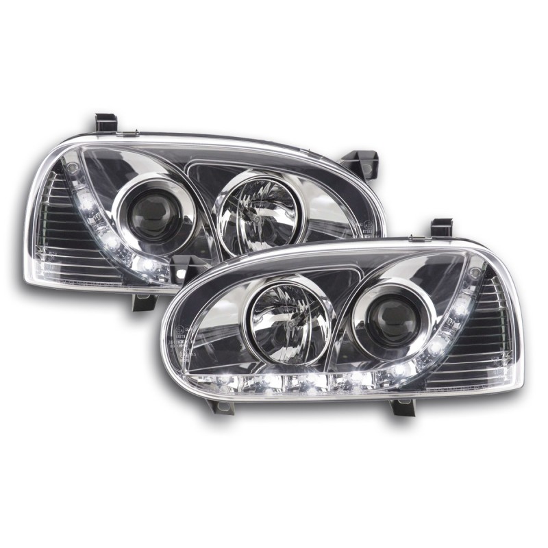 Phare Daylight LED DRL look VW Golf 3 type 1HXO 1EXO 91-97 chrome
