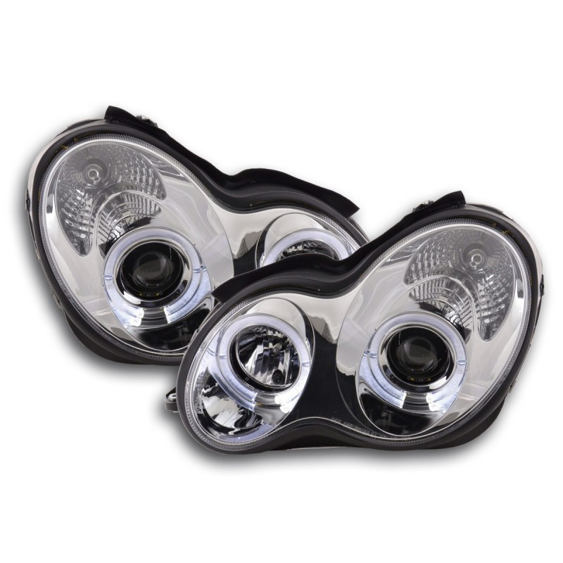 Jeu de phares Mercedes Classe C type W203 00-07 chrome pour conduite à droite