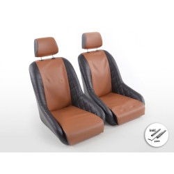 Sièges baquets complets FK Oldtimersitze Car au look rétro noir / marron clair